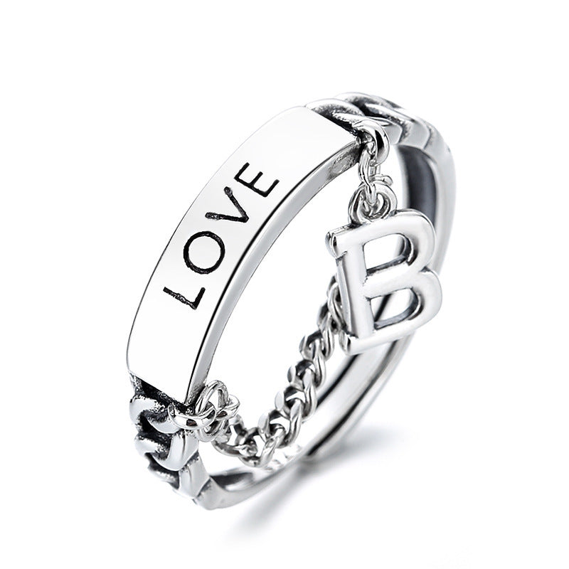 Letter B Tassel Ring 925 Sterling Silver Retro Geometry Korean Stylish Unisex Jewelry For Women Chic Accessory