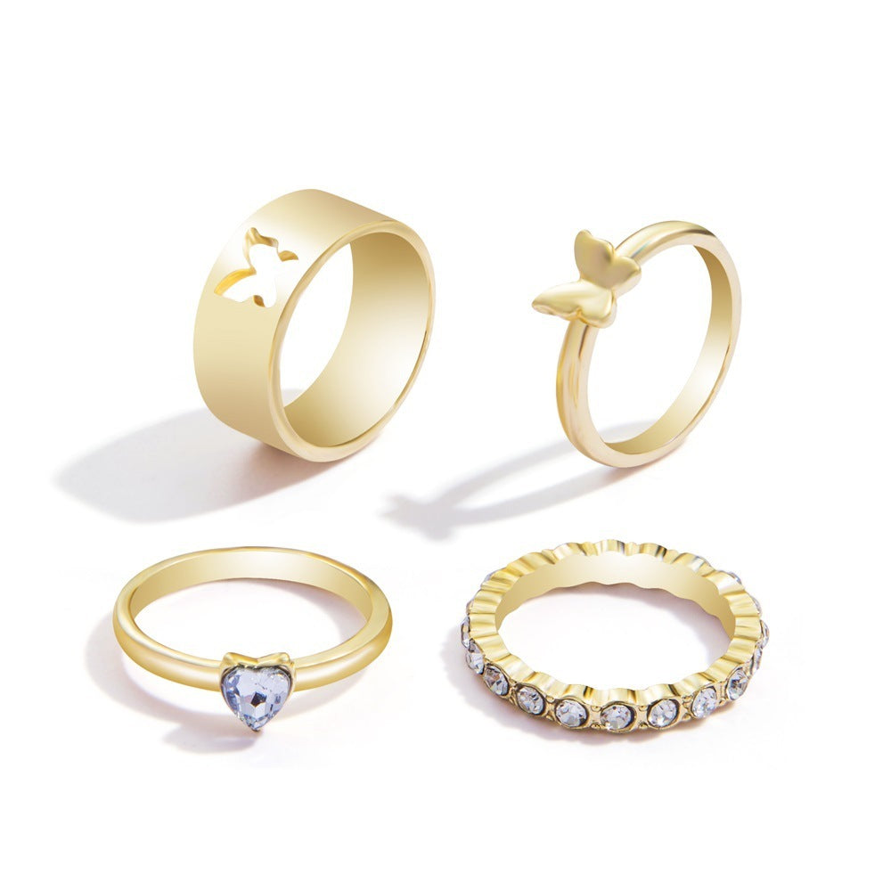 Women Butterfly Pearl Ring Set Trendy Alloy Fashion Rings For Girls Retro European American Korean Twist Rings