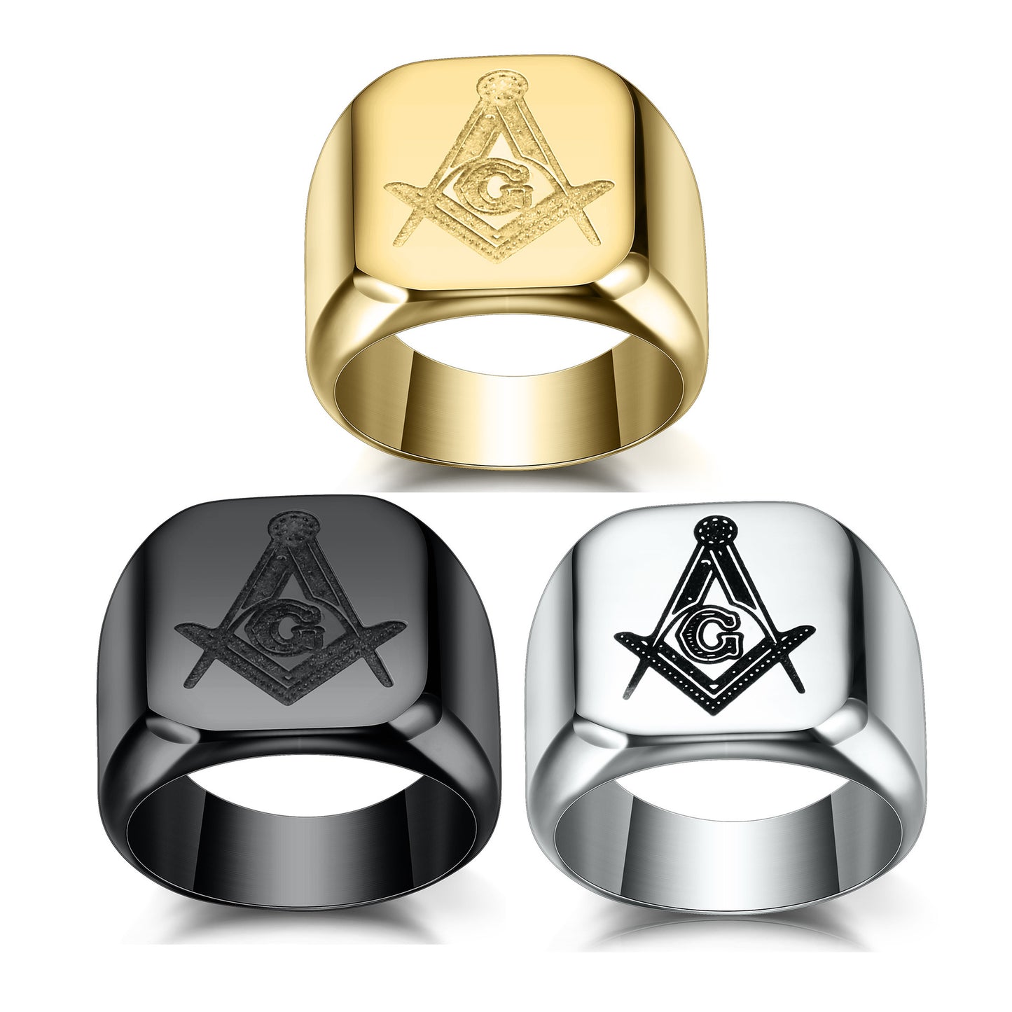 Titanium Stainless Steel Ring For Men Freemason Style Simple Fashion Band European American Design Silver Tone