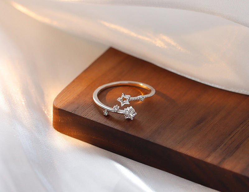 Women Star Ring Adjustable Open Design With Inlaid Zircon Copper Ring 3A Jewelry Gift For Her Star 5mm Shimmer