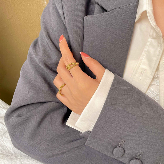 Trendy Knotted Twisted Net Red Index Ring Titanium Steel Ring Not Inlaid Croissant Twist Size 6 7 8 Twist Ring