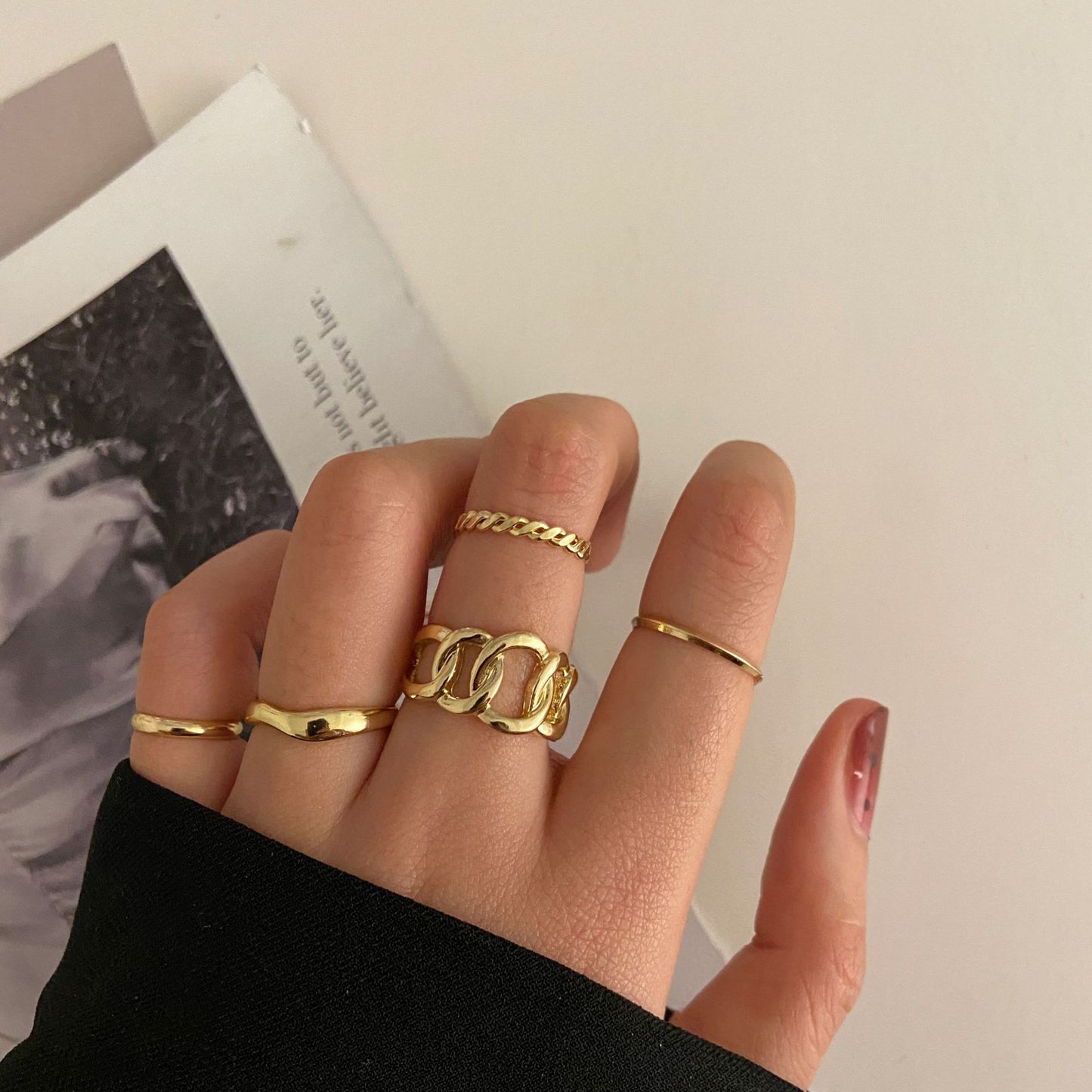 Women Alloy Ring Set 5 Piece Retro Knuckle Rings Vintage Stackable Bands Gift European Style Jewelry For Women