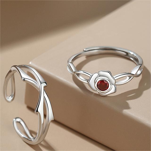 Sterling Silver Couples Rings For Women Geometric Rose Design Lightweight Matching Fashion Jewelry For Couples