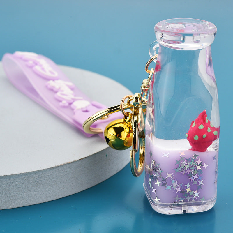 Acrylic Keychain Floating Fruit Yogurt Bottle Design Cute Keyring Creative Accessory Durable Pendant Yellow Pink