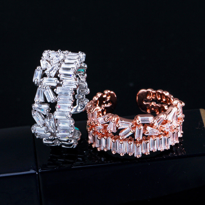 Womens Geometric Square Zircon Ring Copper Plated Versatile Fashion Jewelry For Daily Wear And Special Occasions