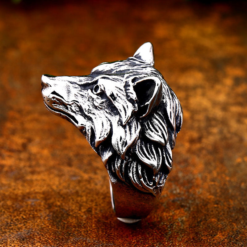 Stainless Steel Wolf Head Ring Animal Personality