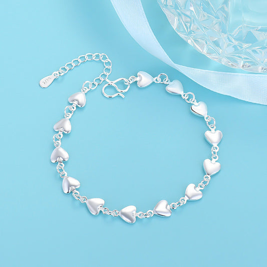 Womens Heart Bracelet Silver Plated Copper Geometric Design Adjustable Length Elegant Everyday Accessory Gifts