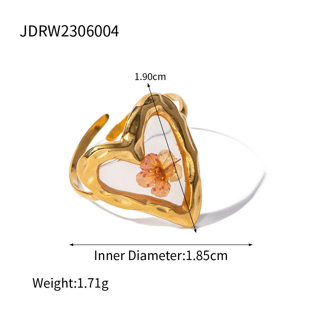 Stainless Steel Open Ring From Eternal Flower Series With Geometric Round Flower Elements For Women Open Rings