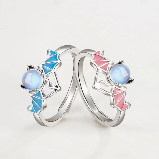 Copper Angel Demon Wing Ring With Moonlight Stone Accent Electroplated Statement Jewelry Gift For Fashion Style