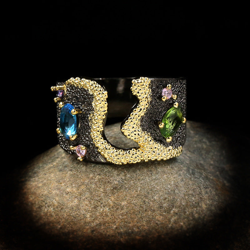 Womens Rings Abstract Geometric Retro Style Brass White Steel Plated Elegant European American Fashion Jewelry