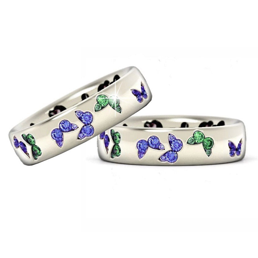 Womens Alloy Butterfly Ring Gold Plated with Diamond Accents and Simulated Gems Bowknot Design Embellished Gem