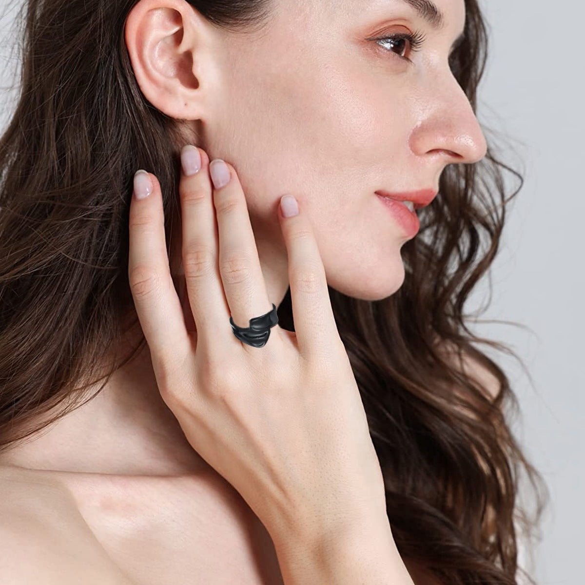 Womens Titanium Steel Ring Adjustable Water Ripple Design Geometric Ring Electroplated Finish Movable Opening Ring