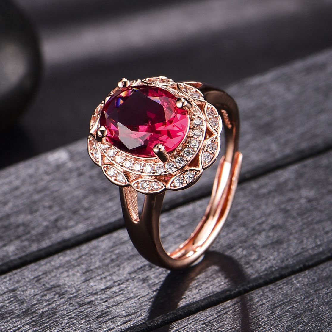 Womens Oval Zircon Ring Adjustable Gold Plated Copper Geometric Design Rose Gold Fashion Jewelry For Women Stylish