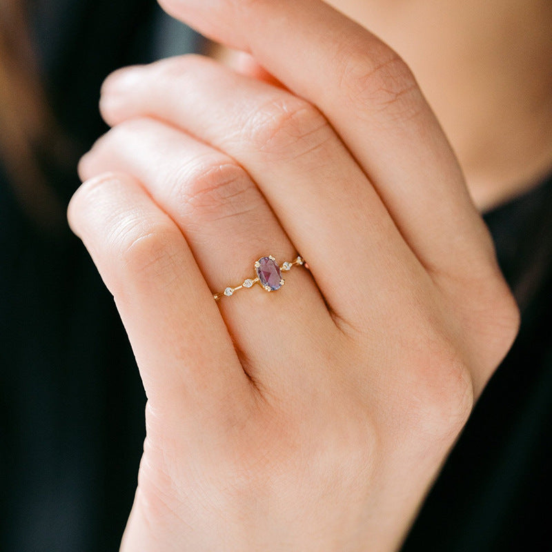 Purple Zircon Geometric Copper Rings Inspired By Japanese Design Electroplated For Women Birthday Gifts Jewelry