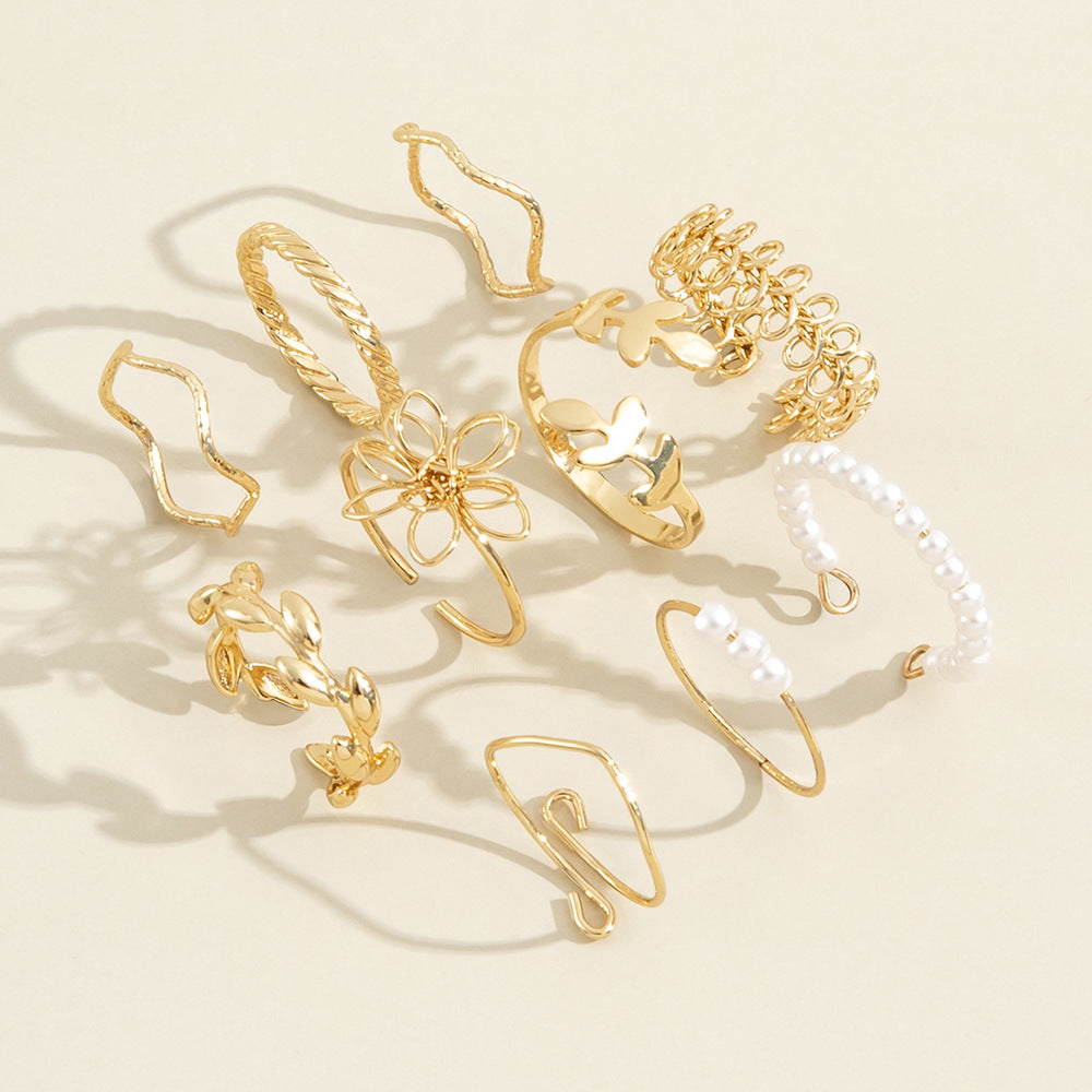 Openwork Flower Ring Set For Women Glossy Alloy Floral Design Electroplated Finish Delicate Rings Jewelry Gift