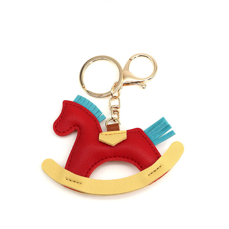 Handmade Artificial Leather Horse Keychain Pendant Exquisite Manual Craftsmanship Light Blue Orange Blue Light