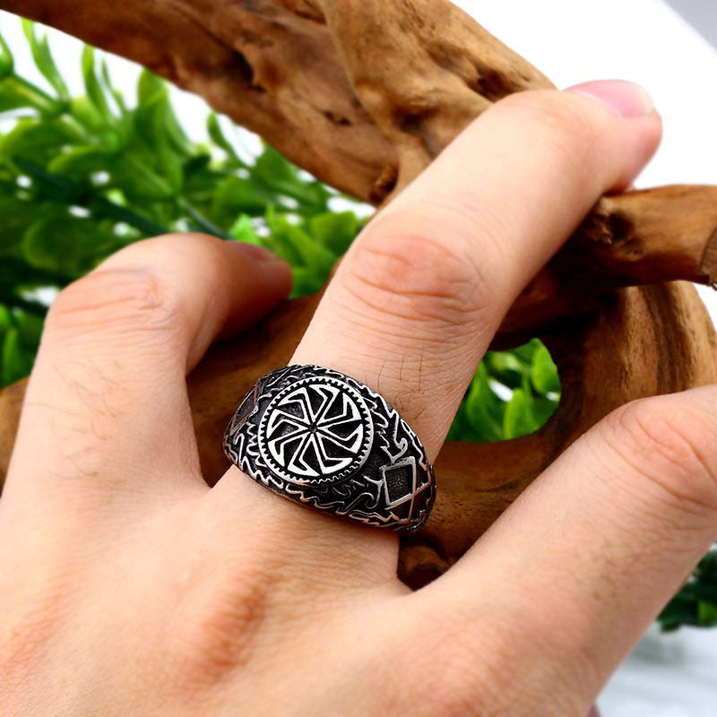 Mens Retro Titanium Steel Ring Geometric Design Durable Metal Ring Ring For Men European Inspired Gift For Him