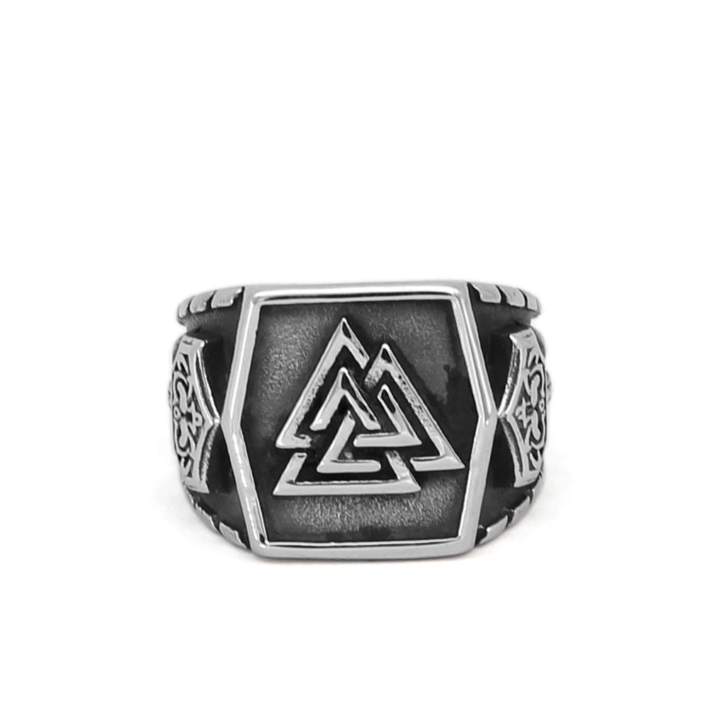 Viking Triangle Rune Titanium Steel Ring Geometric Vintage