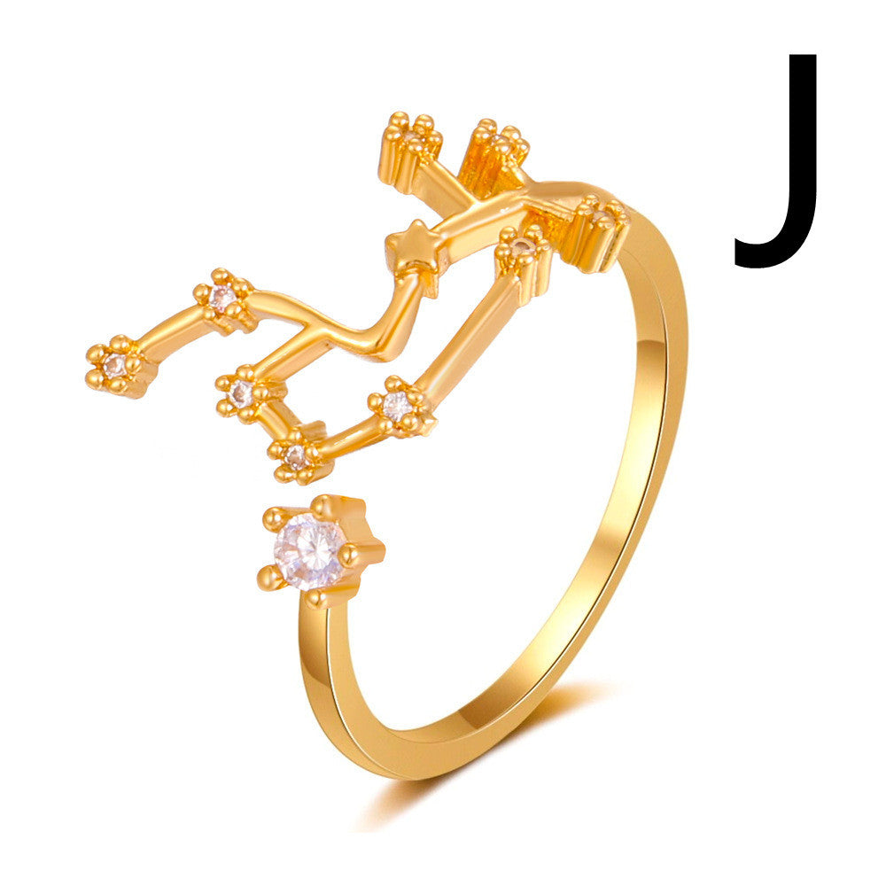 Celestial Gold Ring With Copper Inlay And Zircon Stones