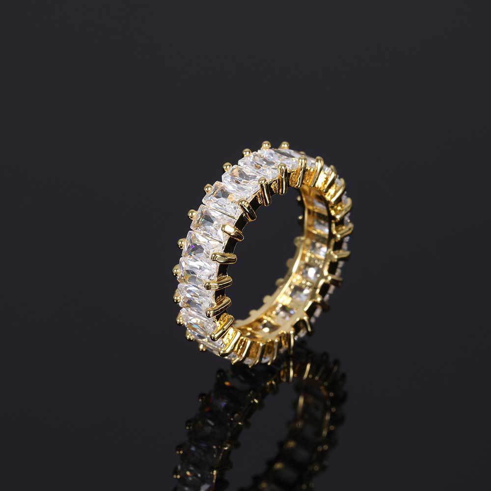 Geometric Zircon Ring Unisex Inlay Gold Plated Hip Hop