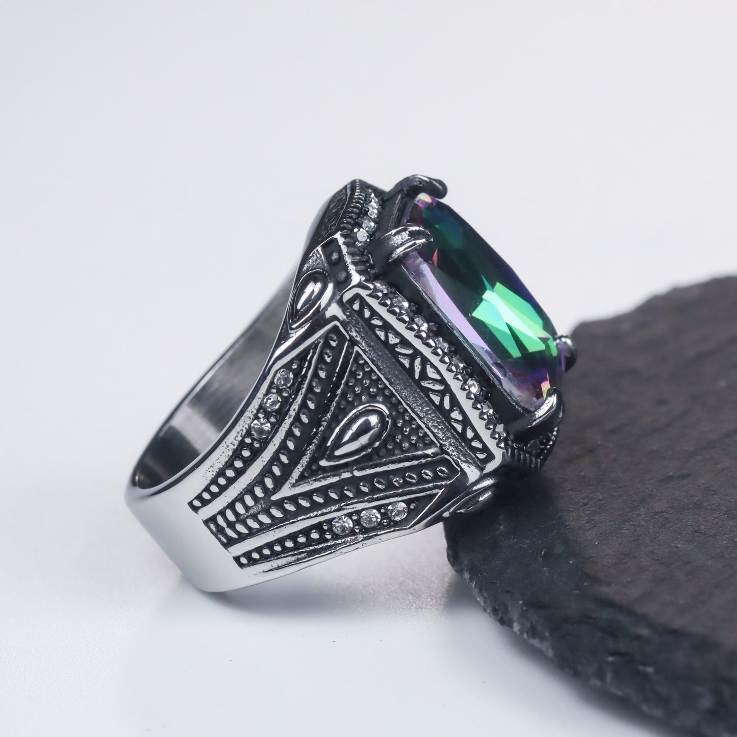 Mens Vintage Silver Ring Irregular Design Gemstone Alloy Ring For Men Retro Jewelry Classic Accessory Gift Gem