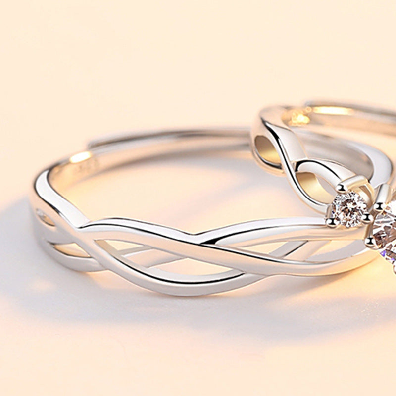 Sterling Silver Couple Rings Open Adjustable Korean Matching Bands For Him And Her Promise Jewelry Gifts Rings
