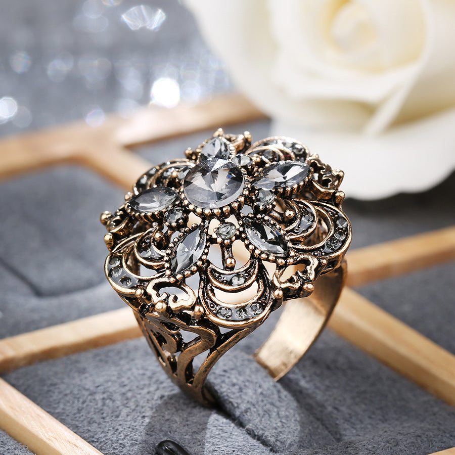 Womens Openwork Carved Inlaid Crystal Ring With Multi Level Design Alloy Jewelry Elegant Sparkle For Everyday