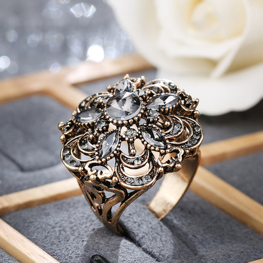 Womens Openwork Carved Inlaid Crystal Ring With Multi Level Design Alloy Jewelry Elegant Sparkle For Everyday