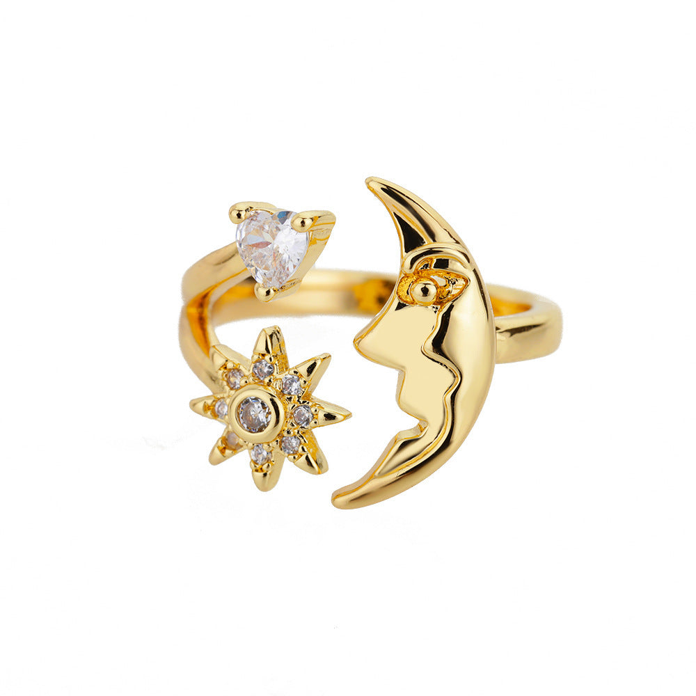 Womens Adjustable Opening Ring Gold Copper Zircon Hollow Design Fashion Ring For Women Elegant Jewelry Classic