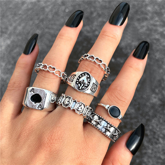 Geometric Alloy Ring Set 7 Pc Unisex Rings Electroplated Fashion Jewelry for Women and Girls Everyday Wear For Daily Use