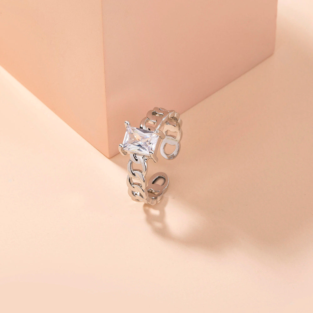 Adjustable Copper Zircon Ring Open Band European Style Gift