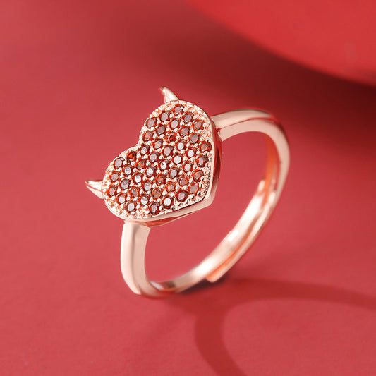 Copper Geometric Horn Ring for Women with Zircon Inlay Korean Style One Size Jewelry Crisp Shine for Daily Use