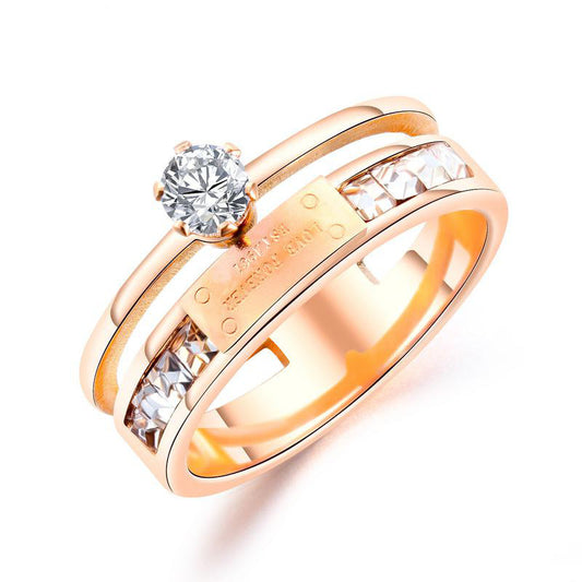 Crown Design Titanium Steel Ring Rose Gold Diamond Accent Promise Ring For Everyday Wear And Occasions Special