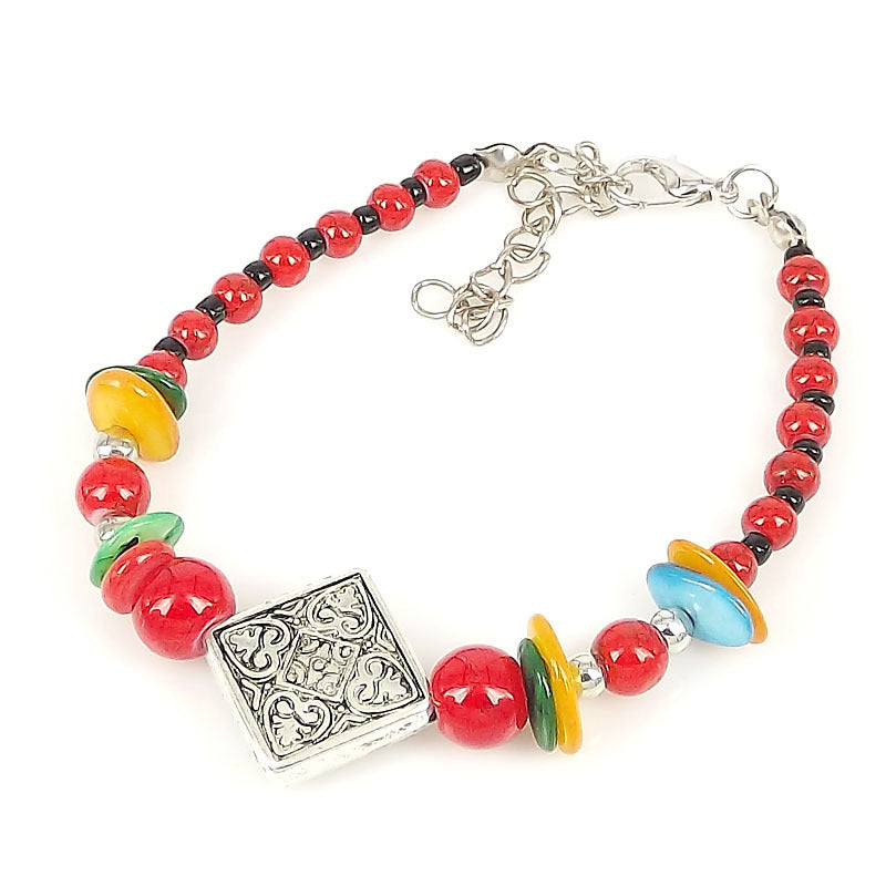 Unisex Bracelet With Tibetan Silver Beads Bohemian Ethnic Fashion Jewelry Travel Accessory And Trade Show Gift