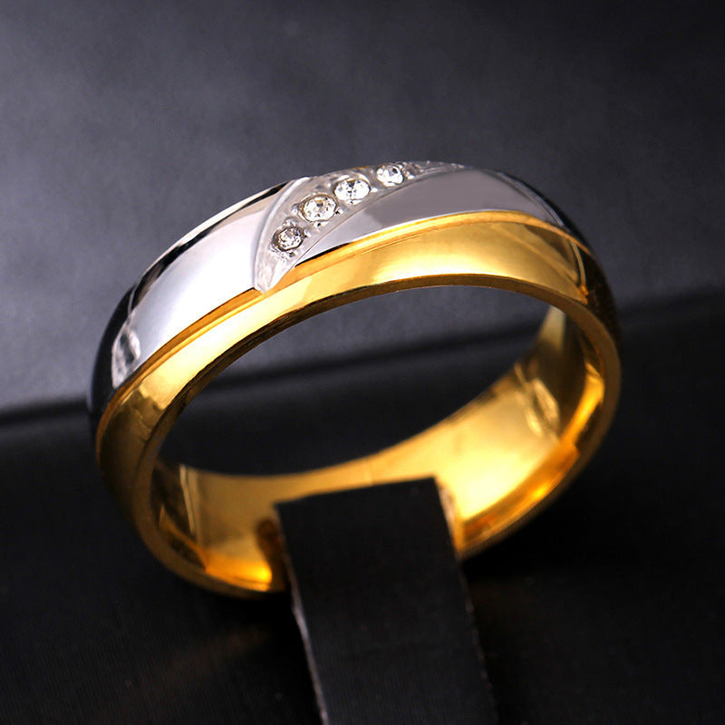 Couple Rings Titanium Steel European Design Electroplated Ring White Gold Inlaid Gemstone Band Ring Anniversary Ring