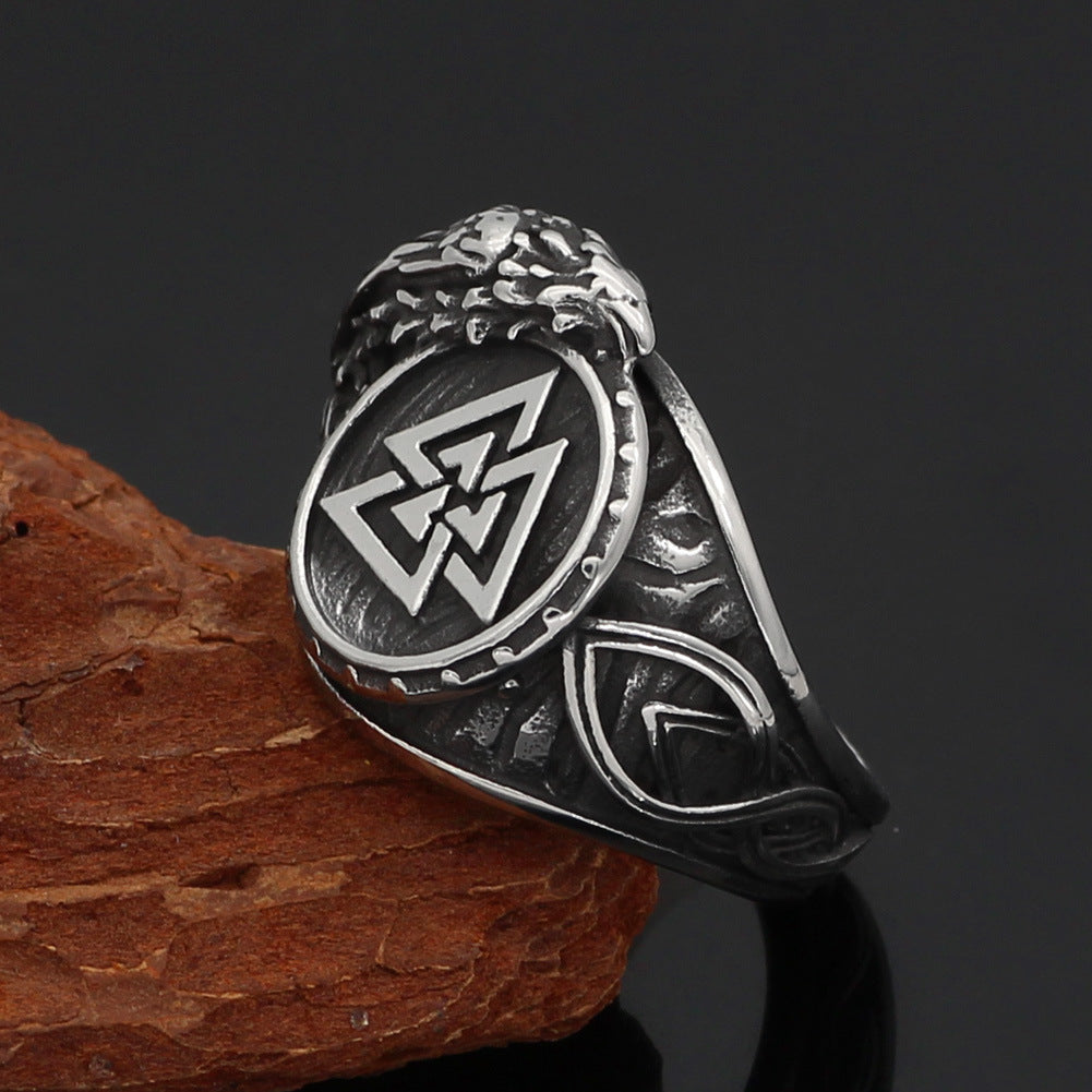 Men Viking Ring Stainless Steel Geometric Jewelry Antique Silver Durable Statement Ring For Everyday Wear Soon