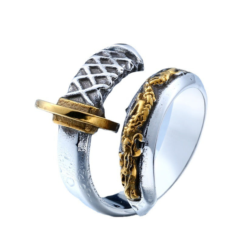 Mens Dragon Sword Ring Titanium Steel Ring Adjustable Electroplated Finish Durable Everyday Jewelry Everyday Wear