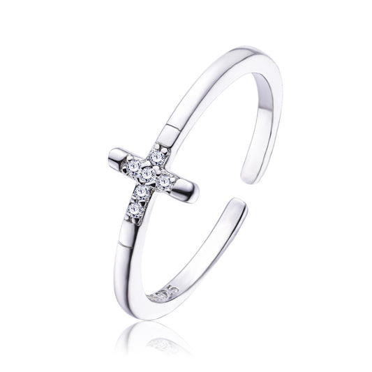 Womens 925 Sterling Silver Ring Simple Fashion Cross Design Lightweight Elegant Silver Ring For Women Sterling