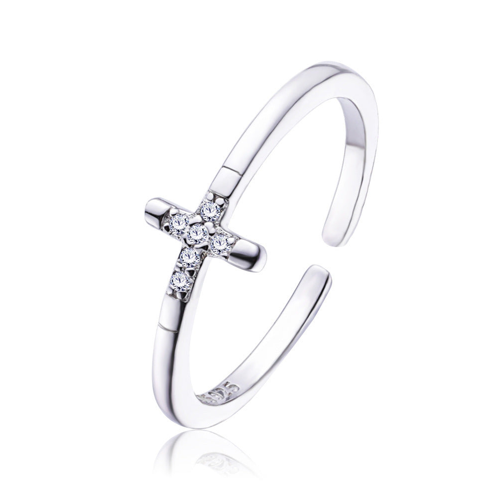 Womens 925 Sterling Silver Ring Simple Fashion Cross Design Lightweight Elegant Silver Ring For Women Sterling