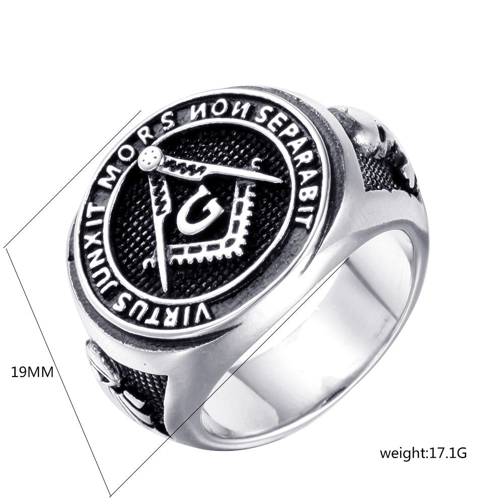 Men's Religious Masonic Ring Stainless Steel Band Geometric Freemason Ring Steel and Gold Finish Metal Ring for Men Fashion Jewelry Size 7 8 9 10 11 12 13