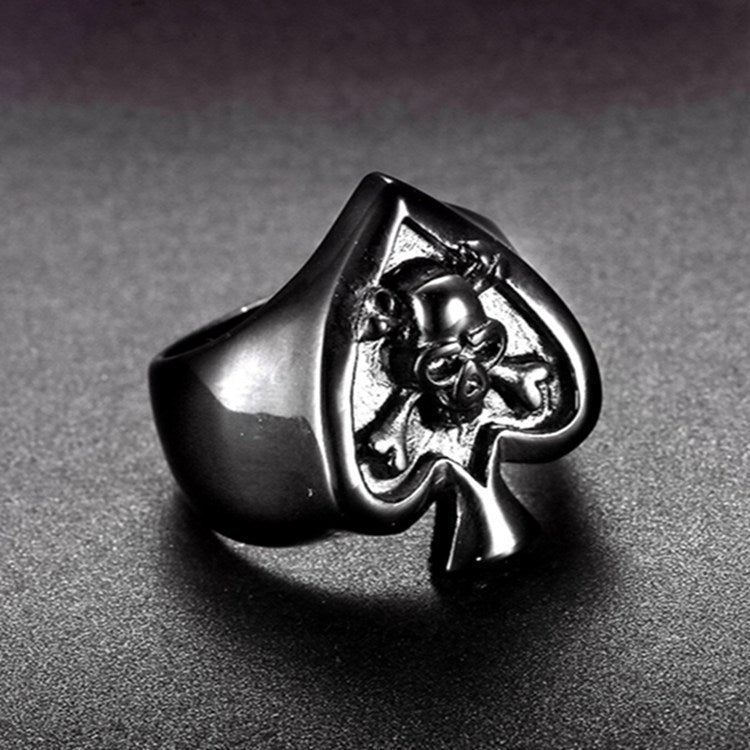 Unisex Alloy Skull Ring Peach Heart Playing Card Design Geometric Band Ring Electroplated Inlay Alloy European American