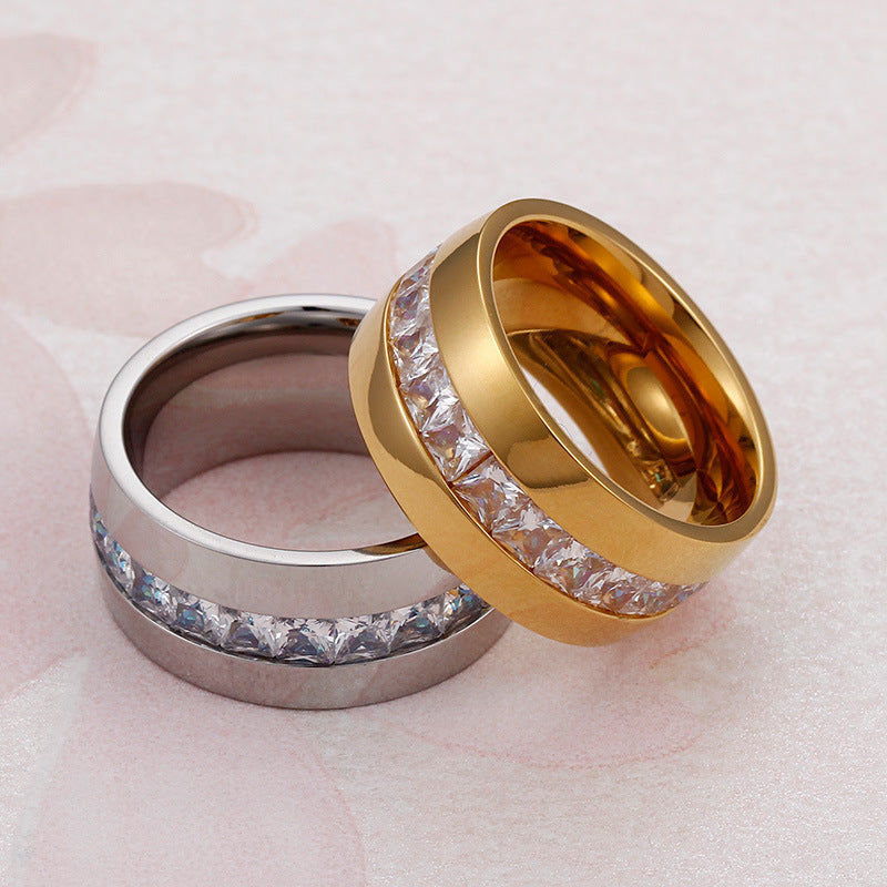 Geometric Titanium Steel Ring With Diamond Electroplated Stainless Steel Durable Everyday Style For Daily Style