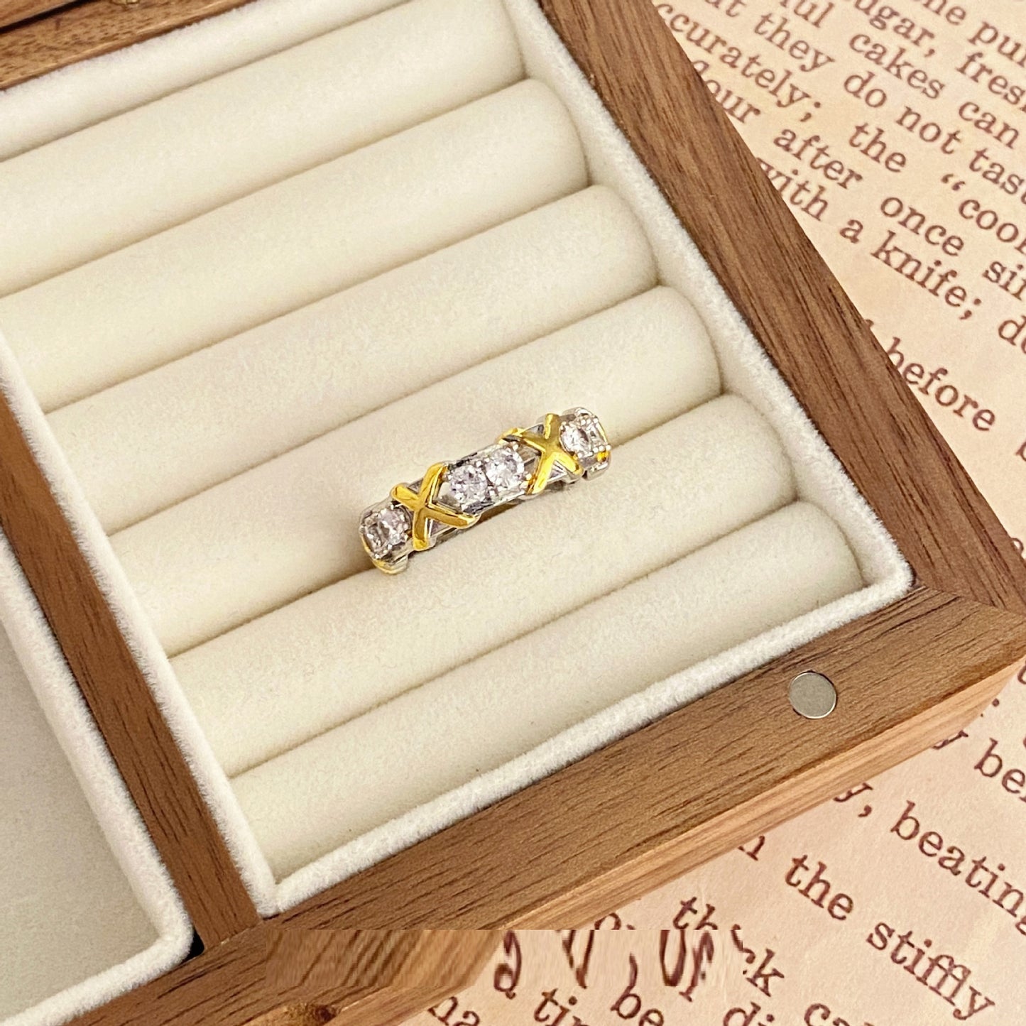 Two Tone Zircon Ring Adjustable Geometric Alloy Ring with Rhinestones for Women Fashion Jewelry SparklingStyle