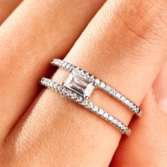 Silver Geometric Ring for Women Electroplated Alloy with Four Sides Design Elegant Fashion Jewelry for Daily Wear