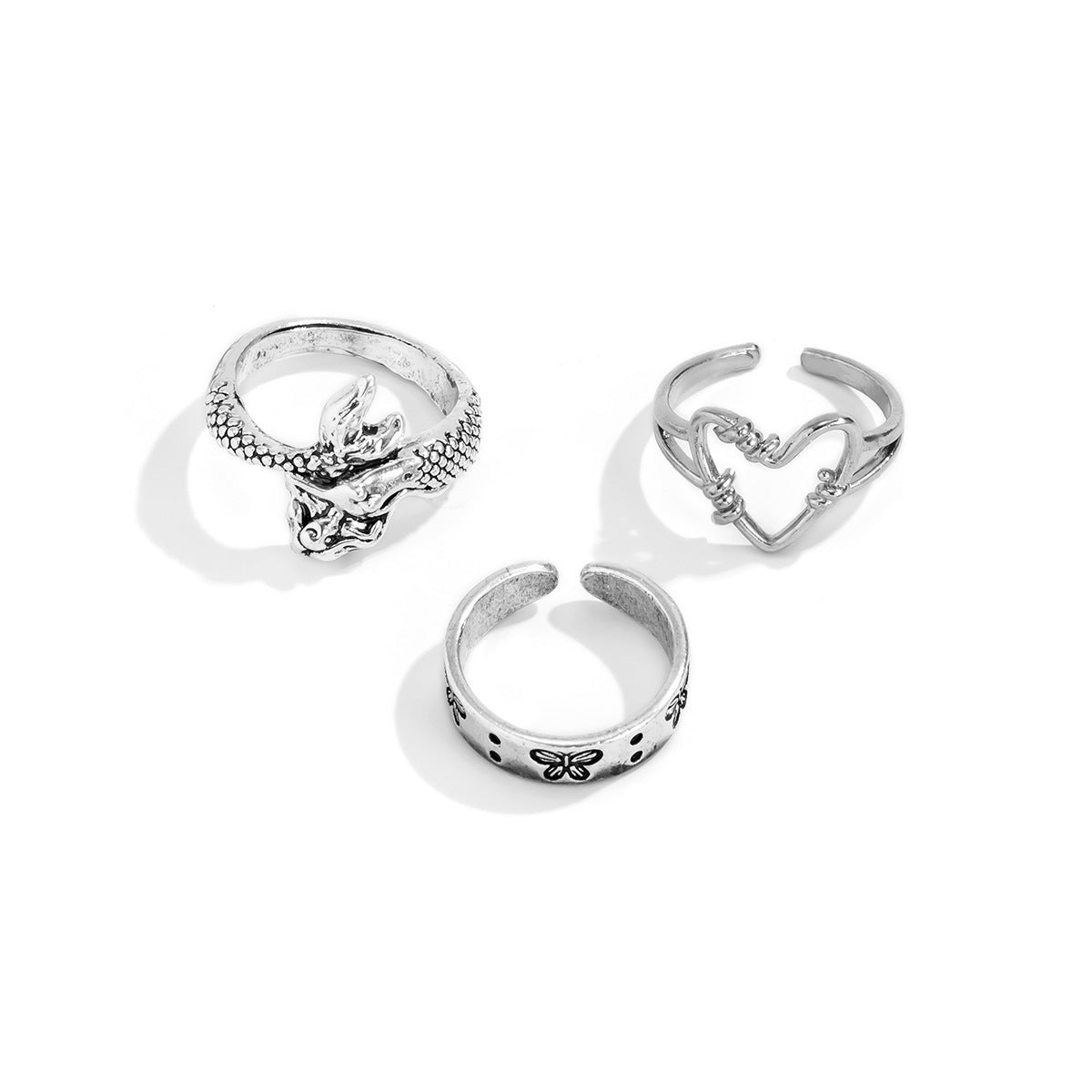Womens Fashion Ring Set Antique Silver Alloy With Heart Shape And Butterfly Design Beautiful High Quality Look