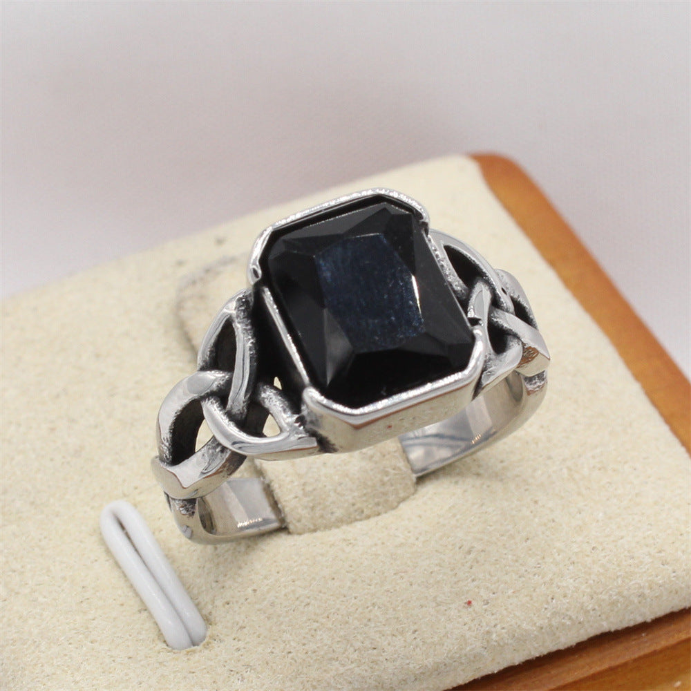 Titanium Steel Ring With Black Stones Retro Mens Ring Statement Ring Ring Band Jewelry Gift For Him No 7 To 12