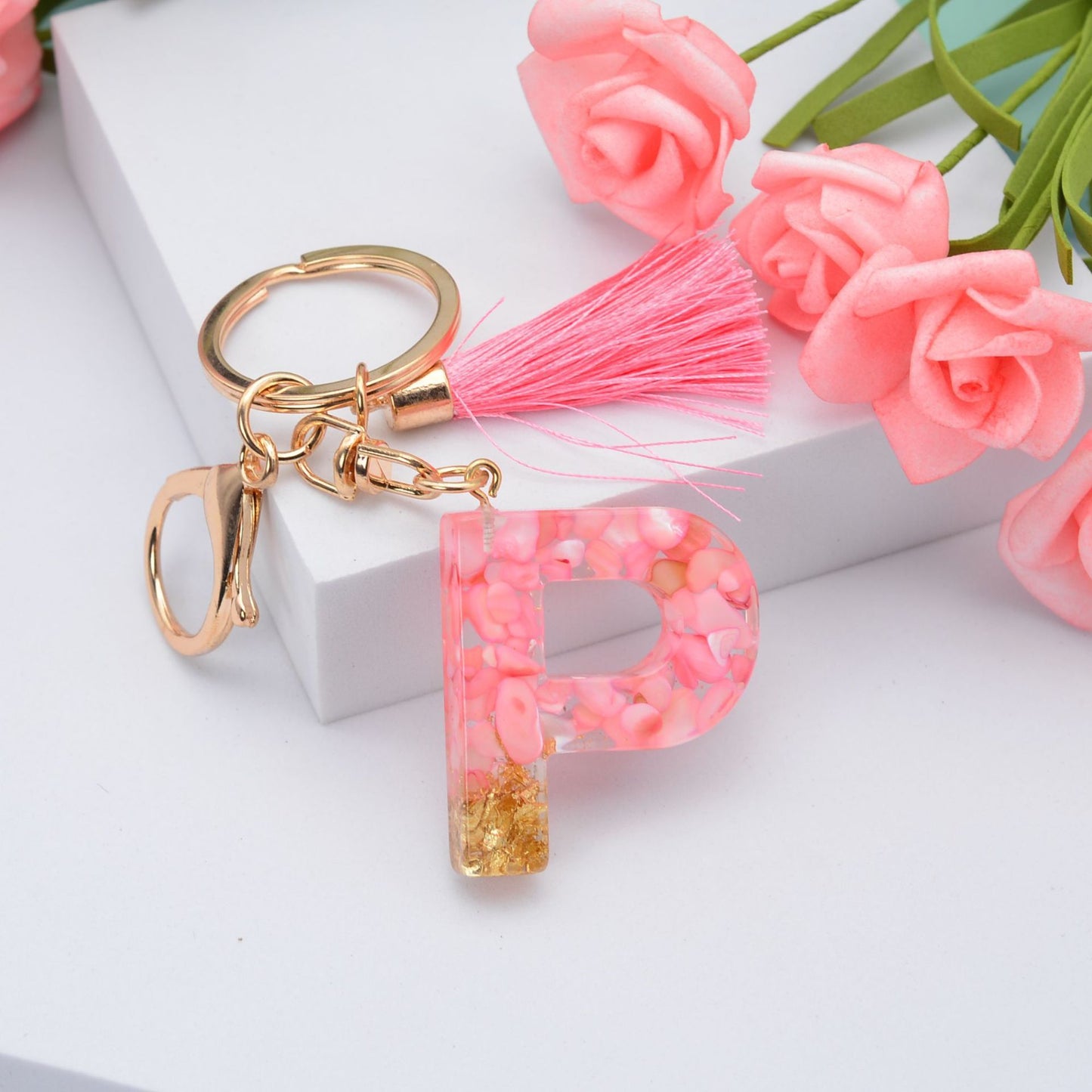 Resin Initial Keychain Alphabet Letter Pendant Ball Stone Personalized For Keys Stylish Accessory Alphabet Charm