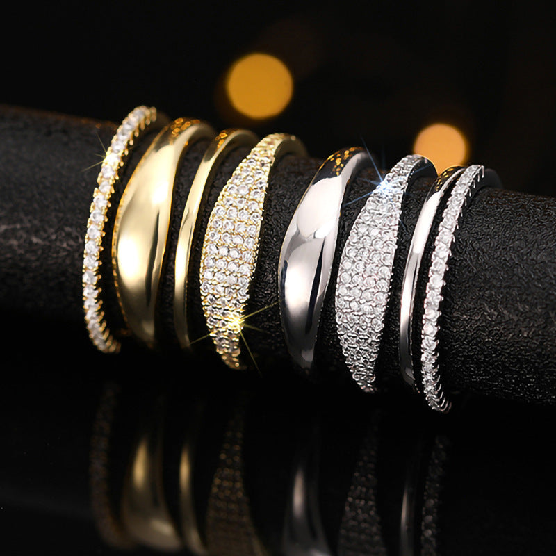 Women Ring Set 4 Piece Rhinestone Zircon Inlaid Gold Copper Geometric Fashion Jewelry Gifts For Everyday Wear