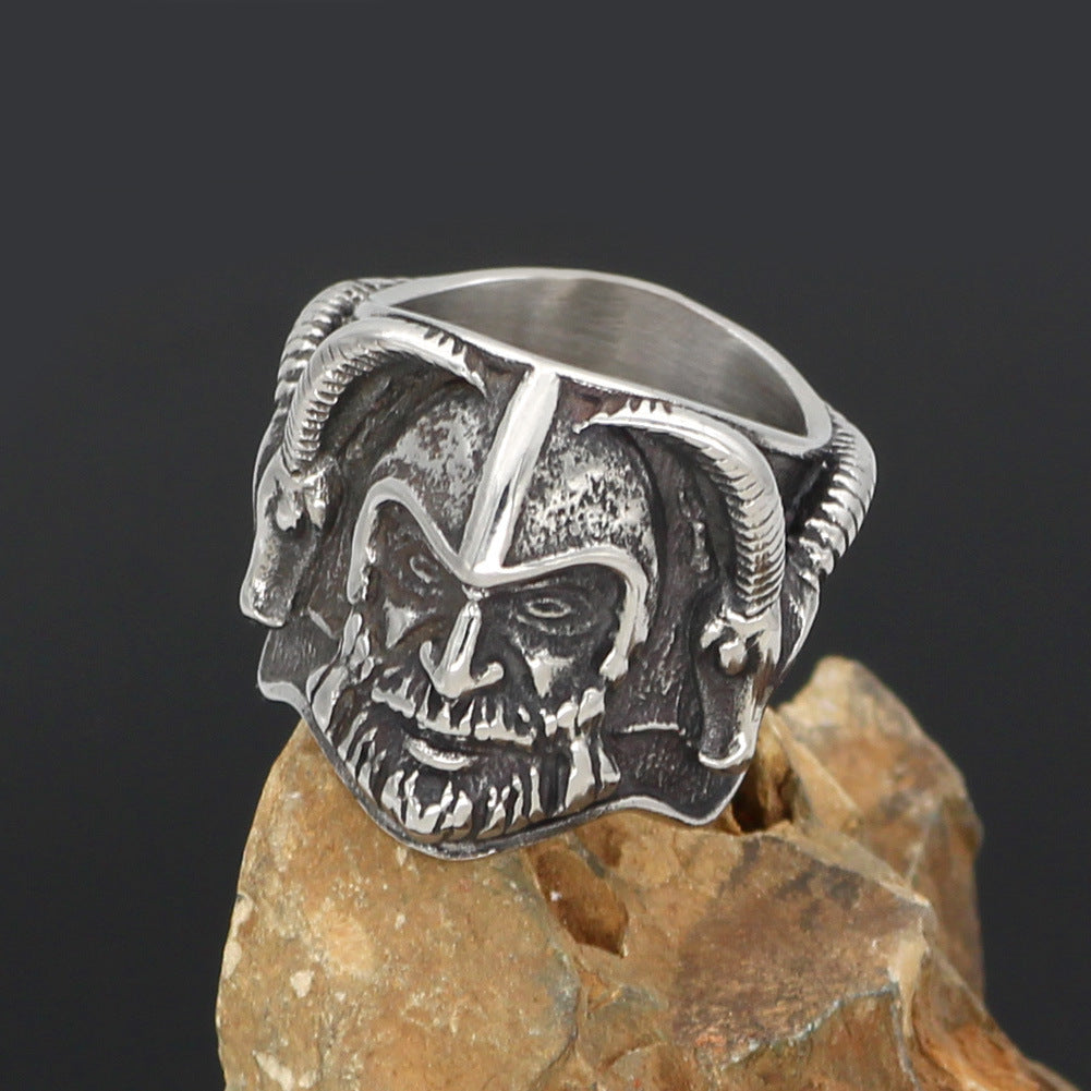 Mens Viking Sheep Head Ring Stainless Steel Geometric Band Jewelry Gift For Men European American Style Trendy