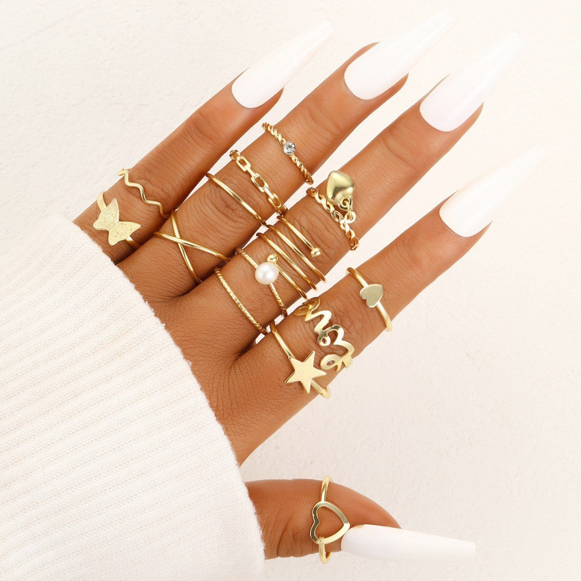 Women Adjustable Butterfly Rings Set Design Knuckle Trendy Alloy Heart Rings Fashionable Insect Animal Jewelry